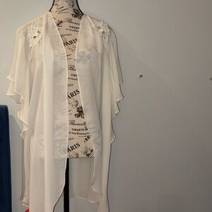 Victorian Sheer Chiffon Wrap Floral Embroidery Flutter Sleeves Boudoir